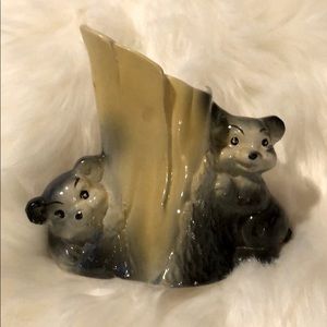 Vintage American Bisque bears with tree planter